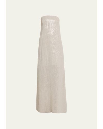 Brunello Cucinelli Strapless Crepe Paillette Gown - White