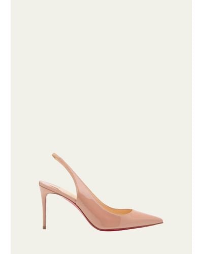 Christian Louboutin Kate Sling Patent Calfskin Red Sole Pumps - Natural