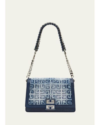 Givenchy 4g Shoulder Bag In Distressed Denim With Woven Chain Strap - Blue