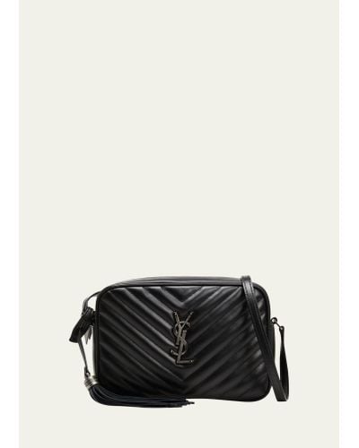 Saint Laurent Lou Medium Ysl Camera Bag With Pocket And Tassel In Quilted Leather - Black