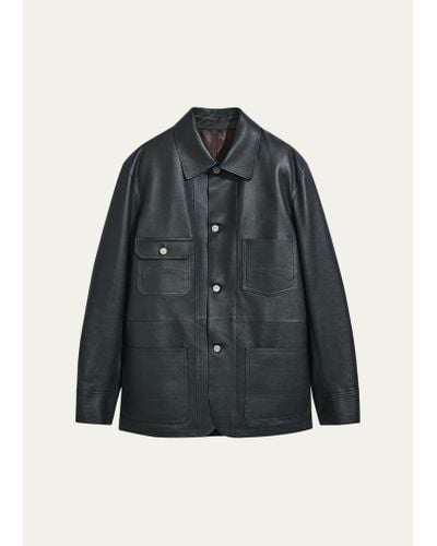 Berluti Leather 4-pocket Chore Jacket - Black