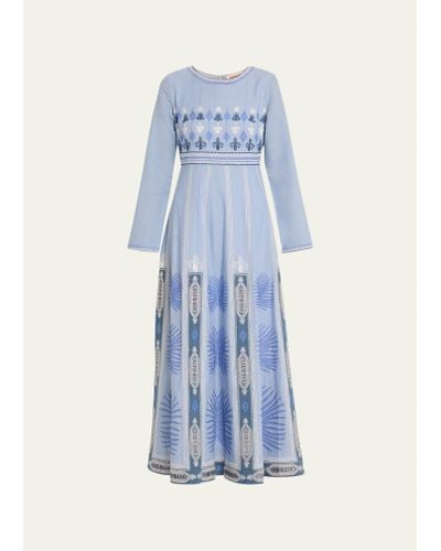 Emporio Sirenuse Tracey Chios Embroidered Linen Dress - Blue