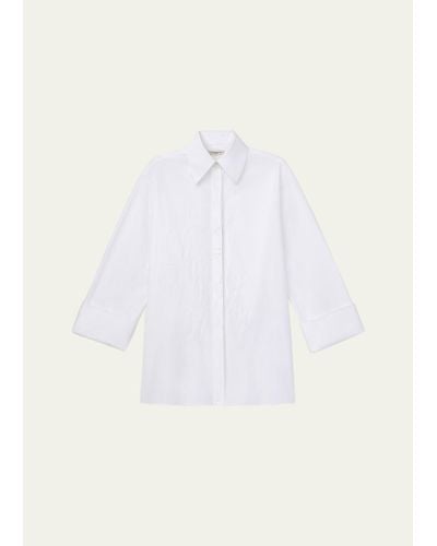Lafayette 148 New York Embroidered Button-down Cotton Shirt - White