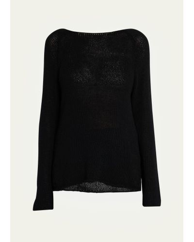 The Row Fausto Boat-neck Open-knit Silk Sweater - Black