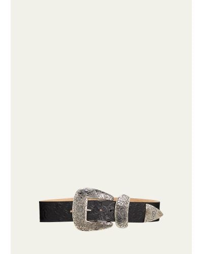 Streets Ahead Floral Western Buckle Belt - White