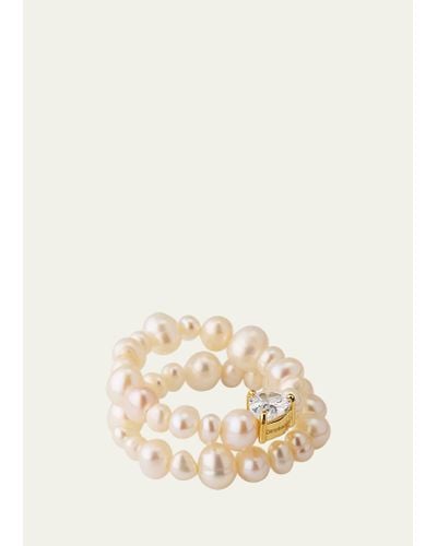 Completedworks The Exposure Of Time Ring Set In 14k Yellow Gold Plated Silver With Freshwater Pearls And Cubic Zirconia - Natural