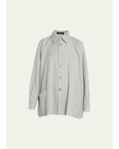 Eskandar Wide Longer-back Shirt Jacket With Collar (long) - Gray