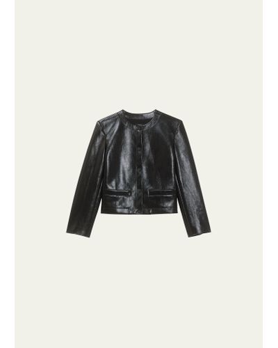 Theory Cropped Jacket In Faux Patent Leather - Black