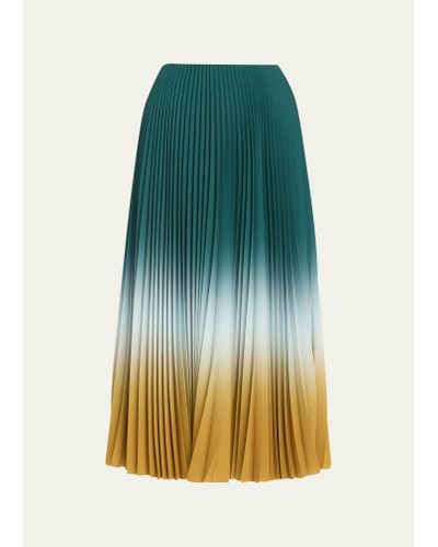 Jason Wu Dip Dye Marocaine Pleated Crepe Midi Skirt - Green