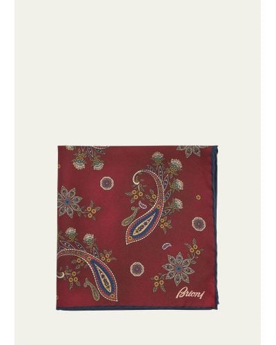 Brioni Paisley-print Silk Pocket Square - Red