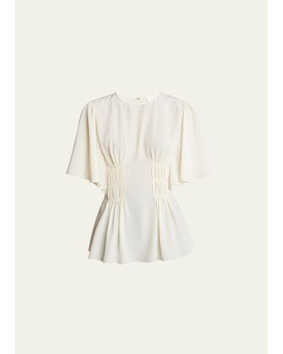 Chloé Pleated Short-sleeve Crepe De Chine Top - Natural