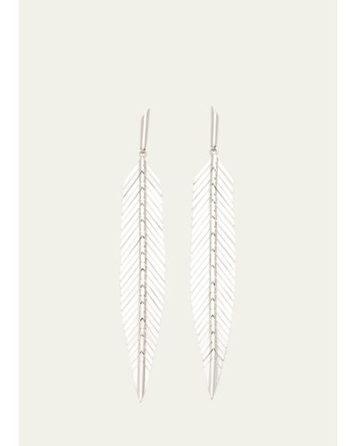 CADAR 18k White Gold Medium Feather Drop Earrings - Natural