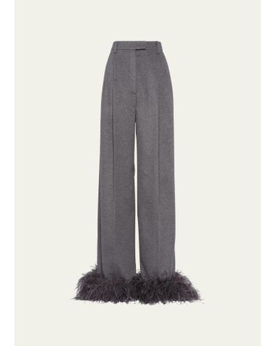 Prada Feather-cuff Cashmere Pants - Gray