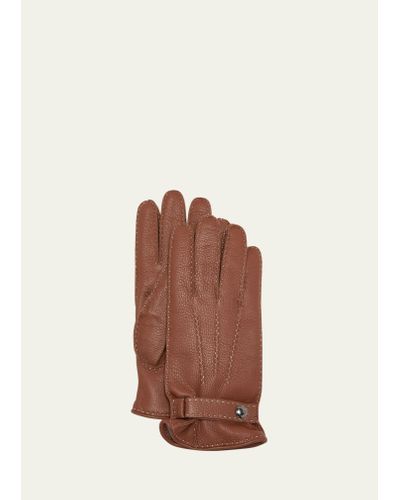 Bergdorf Goodman Deerskin Leather Gloves With Cashmere-silk Lining - Brown