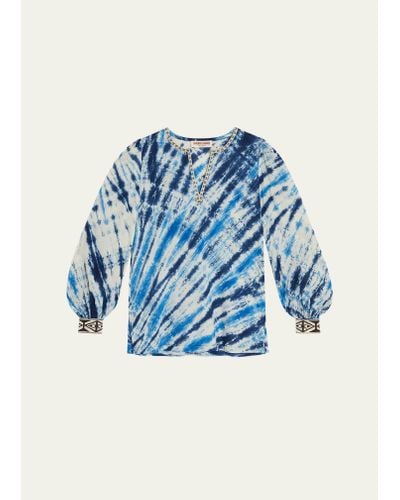 Emporio Sirenuse Vera Tie-dye Embroidered Long Shirt - Blue