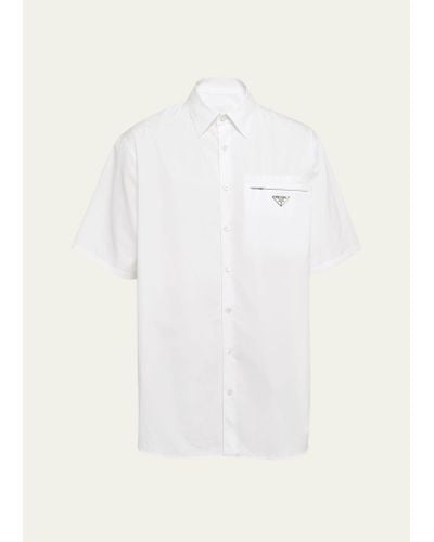 Prada Poplin Pocket-logo Short-sleeve Shirt - White