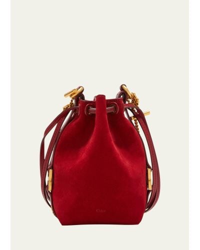 Chloé Marcie Micro Bucket Bag In Suede With Chain Strap - Red