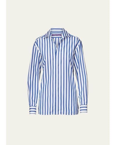Ralph Lauren Collection Capri Striped Cotton Blouse - Blue