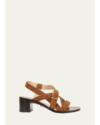 Veronica Beard Etta Strappy Leather Buckle Sandals - Natural