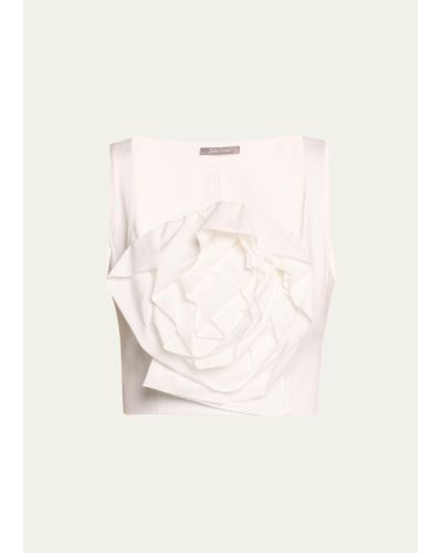 Lela Rose Oversize Rose Detail Crop Top - Natural