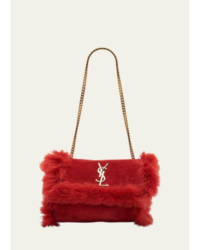 Saint Laurent Kate Small Reversible Ysl Crossbody Bag In Suede And Shearling - Red