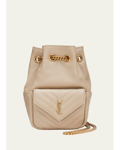 Saint Laurent Joe Mini Ysl Bucket Bag In Smooth Leather - Natural