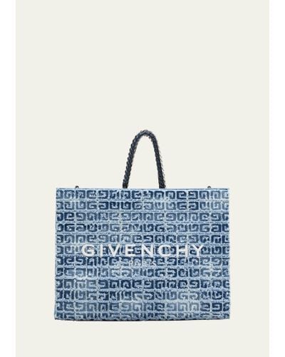 Givenchy G-tote Medium Shopping Bag In 4g Logo Denim Cotton - Blue