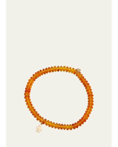 Sydney Evan 14k Gold Amber Beaded Bracelet With Hamsa Charm - Orange