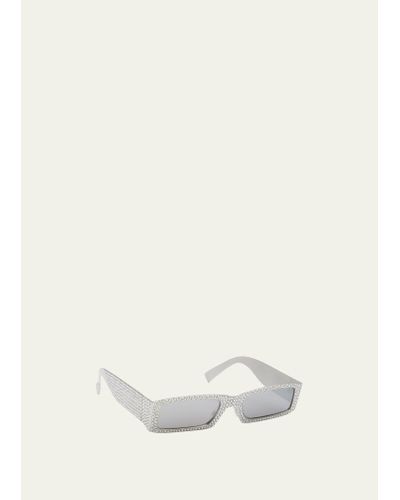 Dolce & Gabbana Crystal Metal Ally Rectangle Sunglasses - White