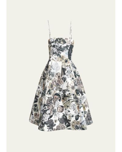 Marni Floral-print Fit-flare Mididress With Bustier Top - White