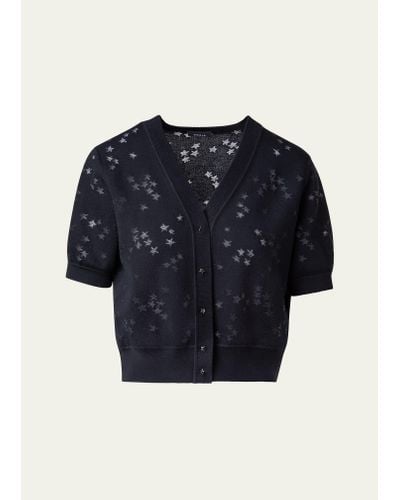 Akris Wool-silk Blend Knit Short Cardigan With Stars Intarsia Detail - Blue