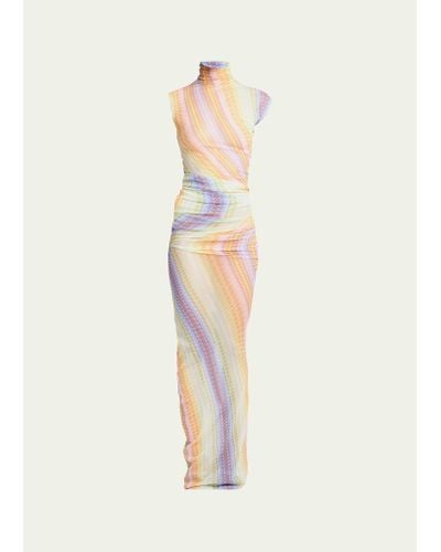 Missoni Printed High-neck Tulle Ruched Maxi Dress - White