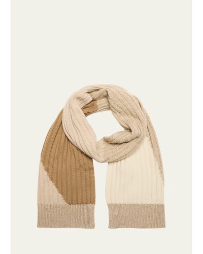 Loro Piana Wool Rib-knit Colorblock Scarf - Natural