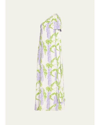 BERNADETTE Gala One-shoulder Wisteria Printed Maxi Dress With Bow Detail - White