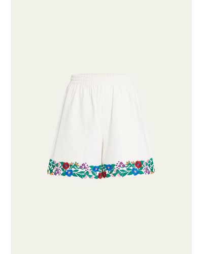Bode Winter Garden Embroidered Rugby Shorts - Multicolor