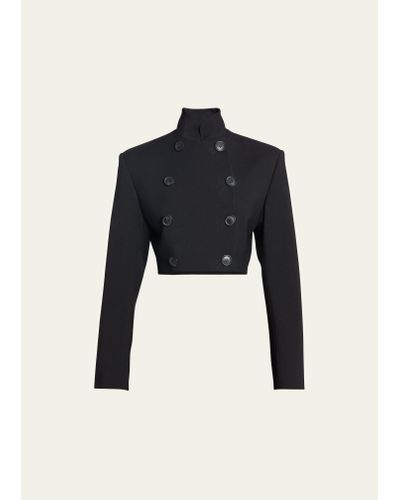 Alaïa Cropped Wool Jacket With Button Detail - Blue