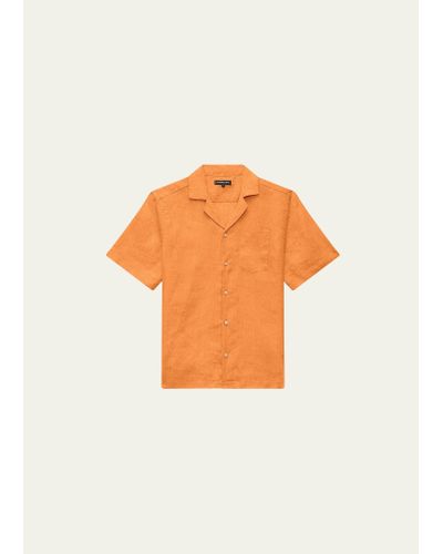 Frescobol Carioca Angelo Solid Linen Camp Shirt - Orange