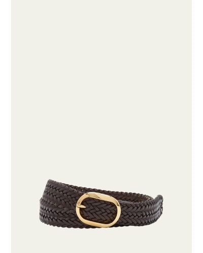 Tom Ford Woven Leather Oval-buckle Belt - White