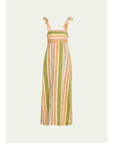 Hannah Artwear Tali Tie-shoulder Printed Linen Maxi Dress - Metallic