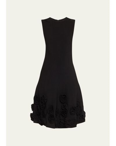 Lela Rose Penelope Midi Dress With Floral Applique Detail - Black