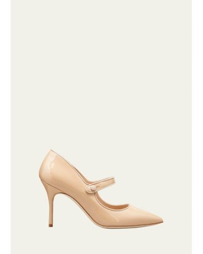 Manolo Blahnik Patent Leather Mary Jane Pumps - Natural