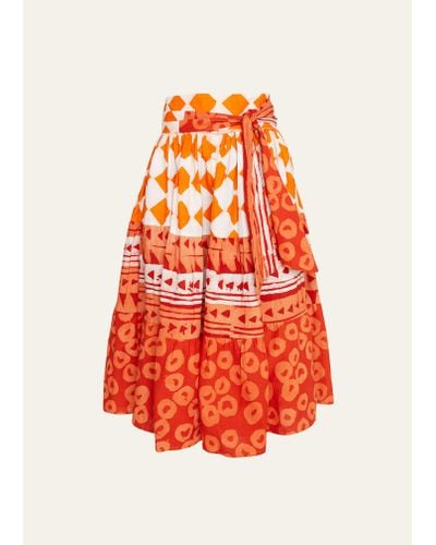 Studio 189 Mixed-batik Cotton Midi Skirt - Orange