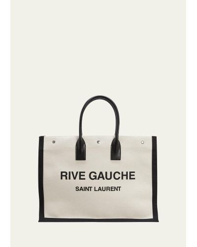 Saint Laurent Rive Gauche Linen And Leather Tote Bag - Natural