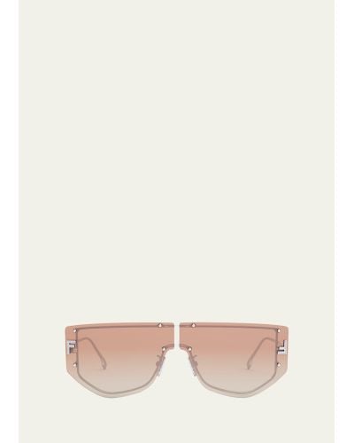 Fendi Embellished F Metal Shield Sunglasses - Natural