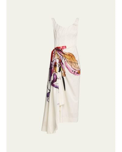 Jason Wu Printed Draped Skirt Midi Dress - Multicolor