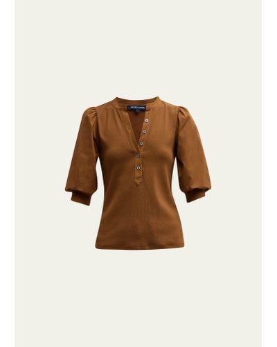 Veronica Beard Coralee Puff Sleeve Button-front Top - Natural