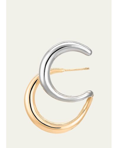 Charlotte Chesnais Curl Double Huggie Earring In Bicolor Gold And Silver - Natural