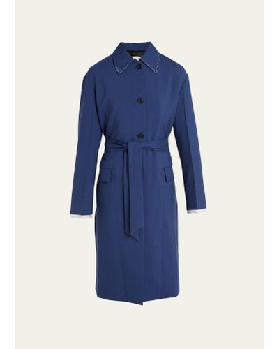 Marni Stitched Wool Self-tie Trench Coat - Blue