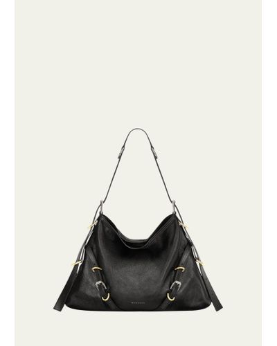 Givenchy Voyou Medium Shoulder Bag In Tumbled Leather - Black