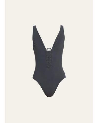 Karla Colletto Morgan V-neck Silent Underwire One-piece Swimsuit - Blue